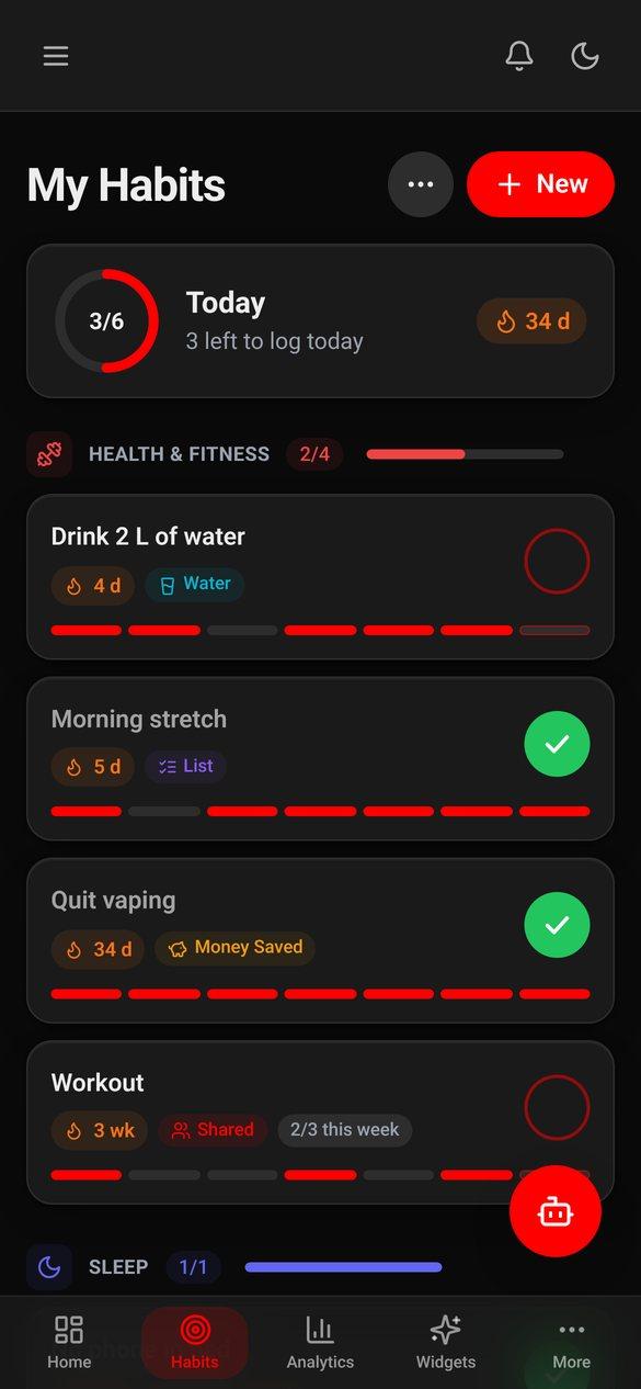 Habit Nova Habits screen