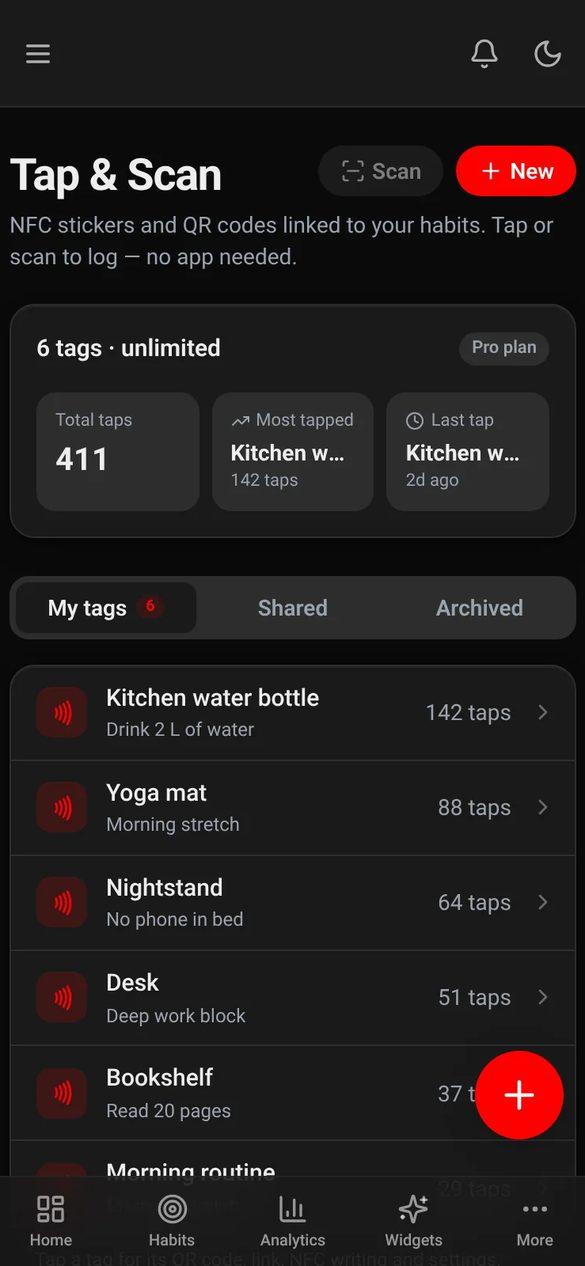 Tap and Scan tag list in Habit Nova