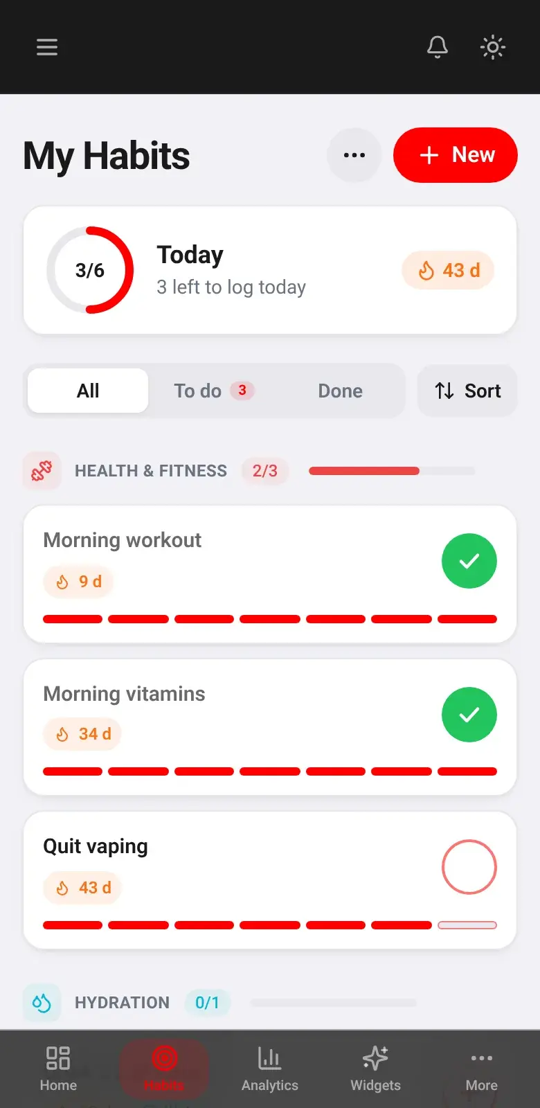 Habit Nova Habits screen