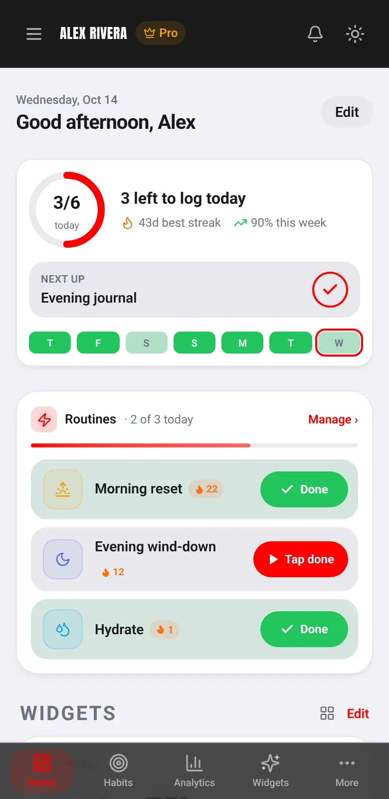 Habit Nova Home screen