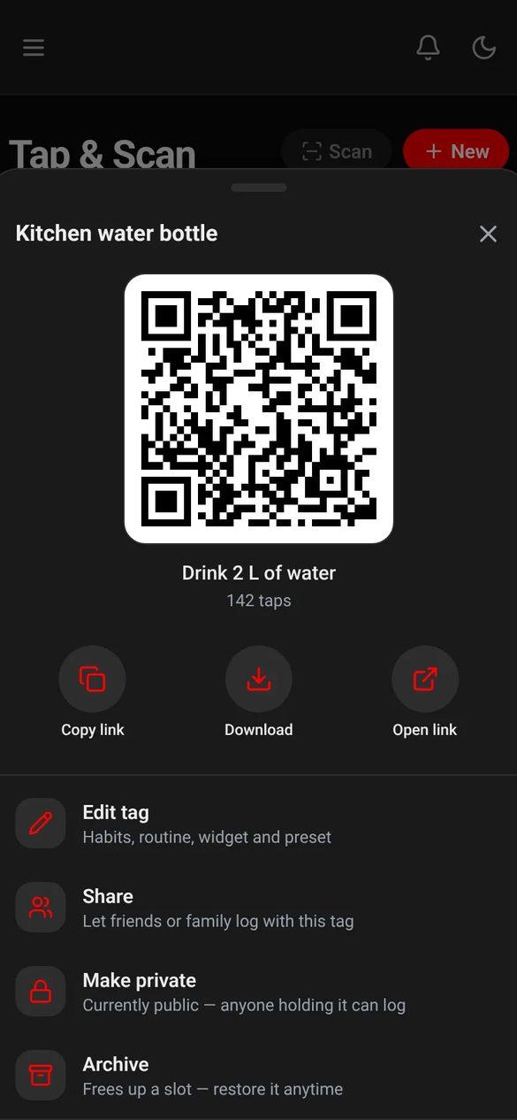A Habit Nova tag's QR code