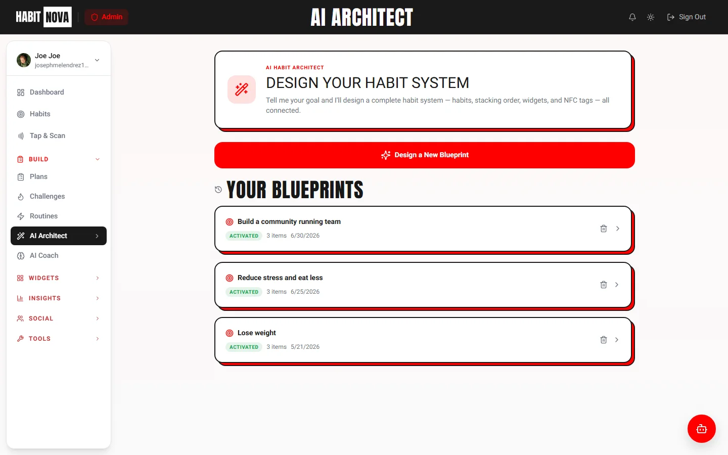 Screenshot: AI Architect home — goal input with suggestion chips (desktop)
