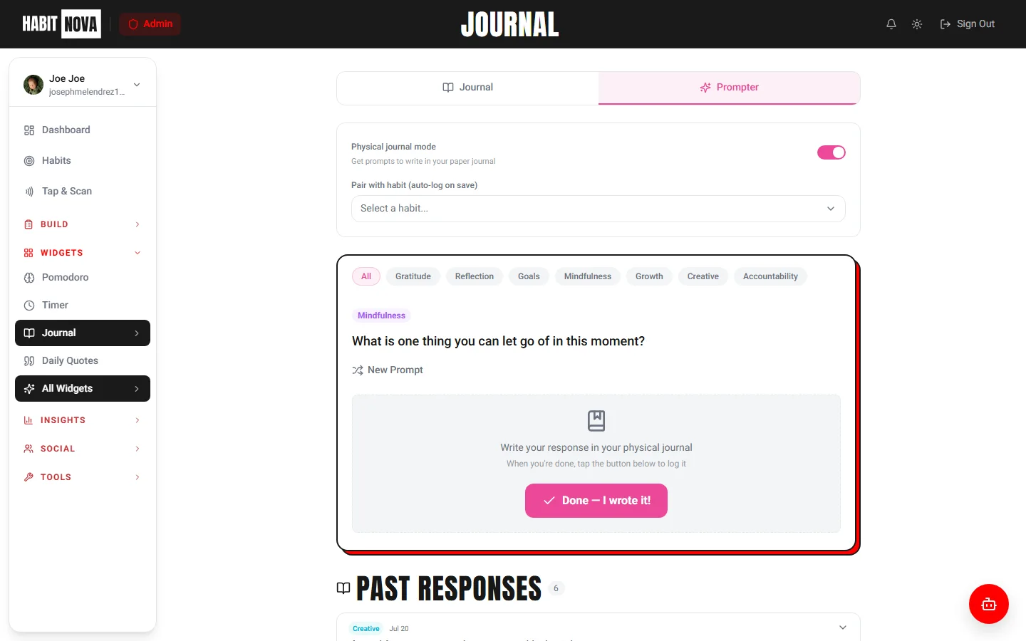 Screenshot: Journal Prompter (desktop)