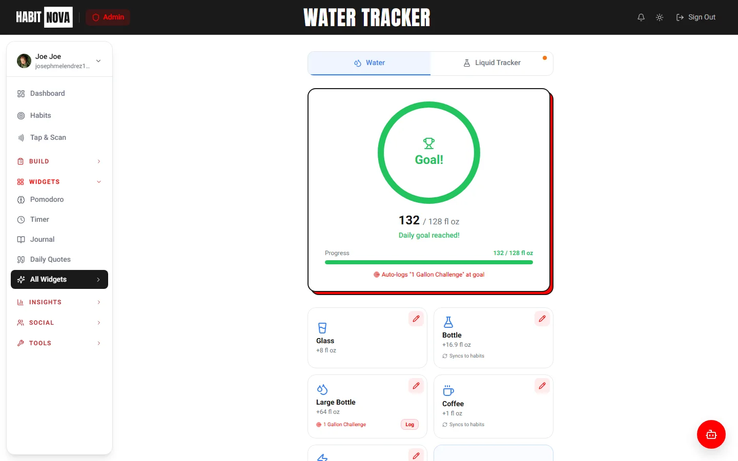 Screenshot: Water Tracker (desktop)
