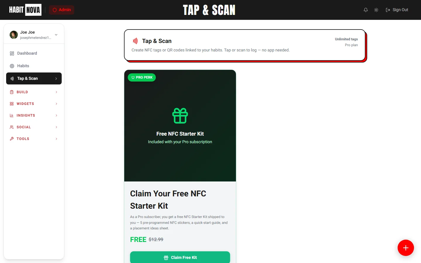 Screenshot: Creating a new NFC tag — habit + widget linking (desktop)